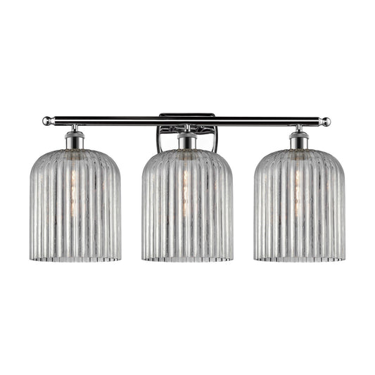 Innovations Bridal Veil 25in 3-Light Bath Vanity Light | Art Nouveau Polished Chrome and Light Smoke Ribbed Glass | Bathroom & | Model 516-3W-PC-G559-8SM