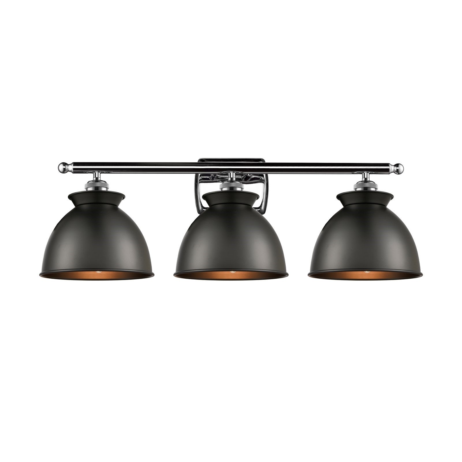 Innovations Adirondack 28in 3-Light Bath Vanity Light | Industrial Polished Chrome and Matte Black Metal | Bathroom Vanity | Model 516-3W-PC-M14-BK