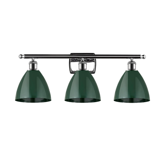 Innovations Plymouth 28in 3-Light Bath Vanity Light | Industrial Farmhouse Polished Chrome and Matte Green Metal Shade | Model 516-3W-PC-MBD-75-GR