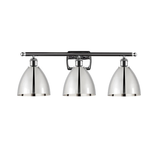 Innovations Bristol 28in 3-Light Bath Vanity Light | Industrial Farmhouse Polished Chrome and Metal Shade | Bathroom | Model 516-3W-PC-MBD-75-PC-LED