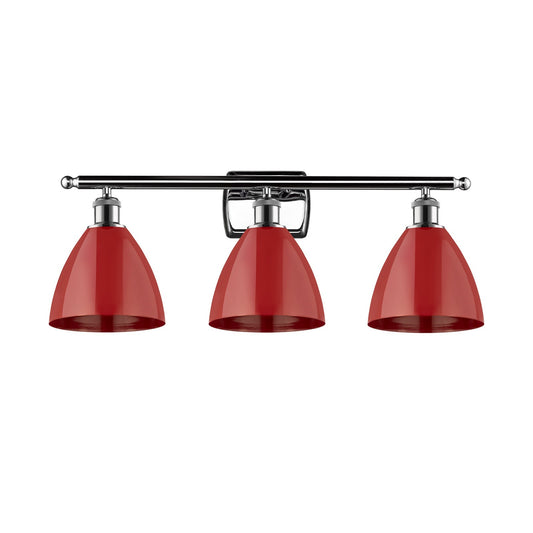 Innovations Plymouth 28in 3-Light Bath Vanity Light | Industrial Farmhouse Polished Chrome and Matte Red Metal Shade | Model 516-3W-PC-MBD-75-RD
