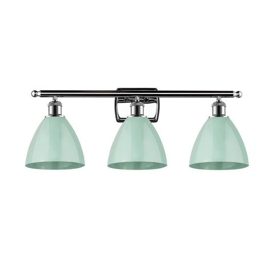Innovations Plymouth 28in 3-Light Bath Vanity Light | Industrial Farmhouse Polished Chrome and Matte Seafoam Metal Shade | Model 516-3W-PC-MBD-75-SF-LED