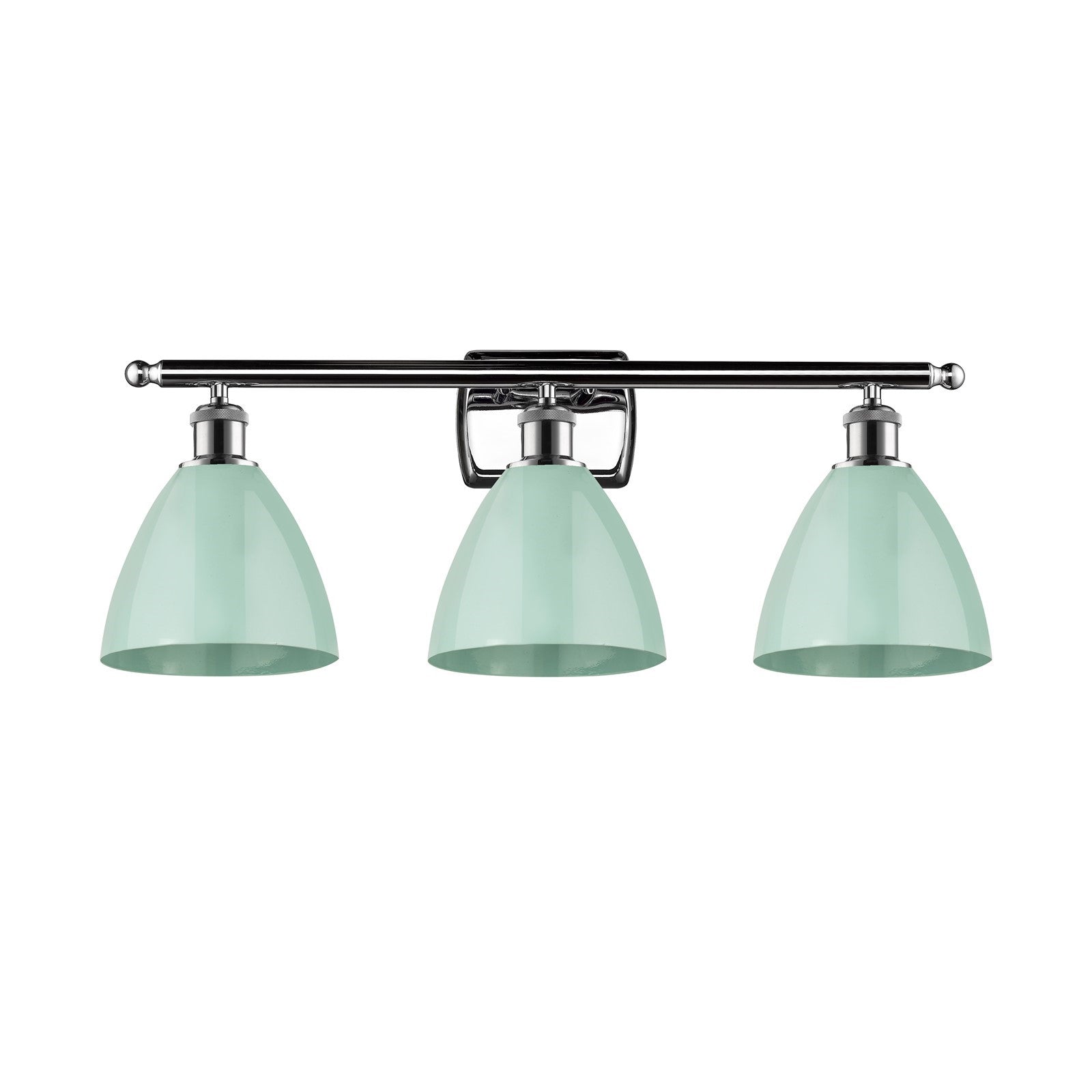 Innovations Plymouth 28in 3-Light Bath Vanity Light | Industrial Farmhouse Polished Chrome and Matte Seafoam Metal Shade | Model 516-3W-PC-MBD-75-SF-LED