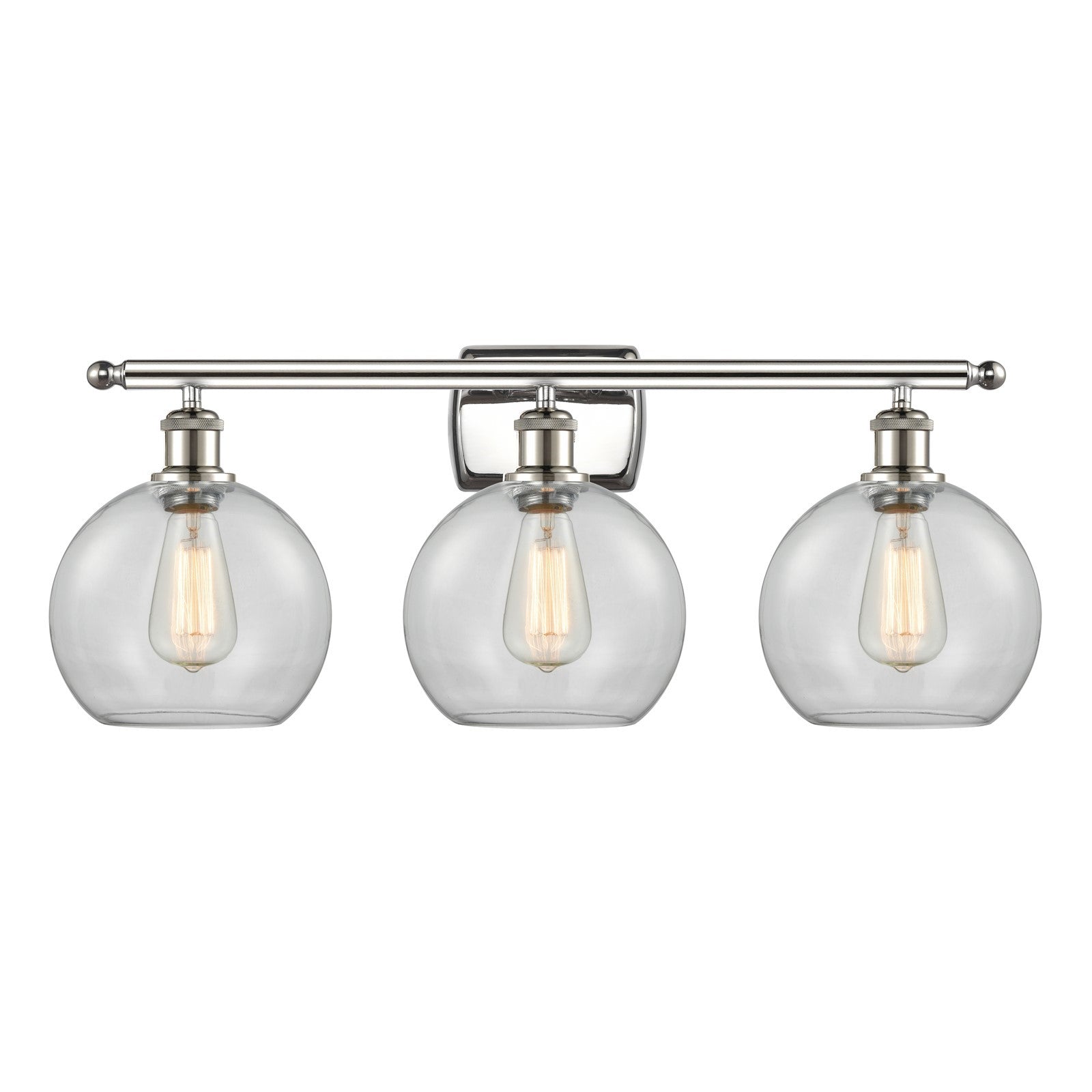 Innovations Athens 28in 3-Light Bath Vanity | Polished Nickel Steel and Cast Brass with Clear Glass Shades | Bathroom Vanity | Model 516-3W-PN-G122-8-LED