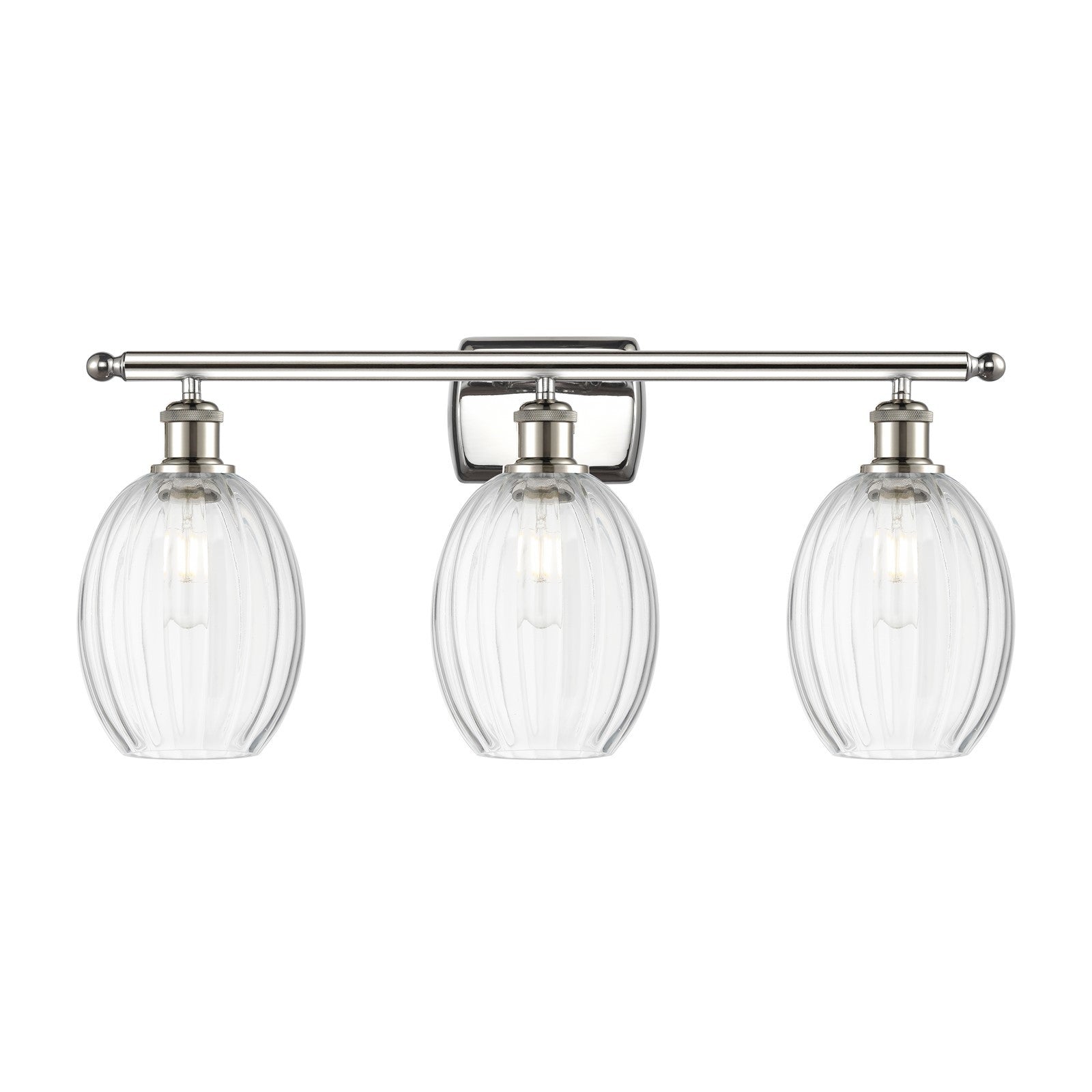 Innovations Preston Bulb 26in 3-Light Bath Vanity Light | Industrial Modern Polished Nickel and Clear Glass | Bathroom Vanity | Model 516-3W-PN-G459-6CL