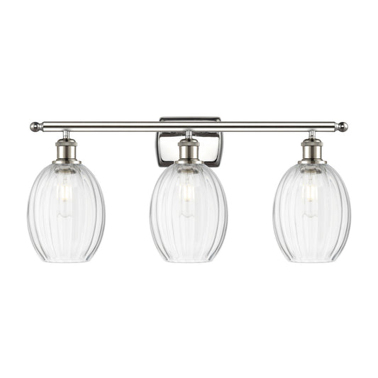 Innovations Preston Bulb 26in 3-Light Bath Vanity Light | Industrial Modern Polished Nickel and Clear Glass | Bathroom Vanity | Model 516-3W-PN-G459-6CL