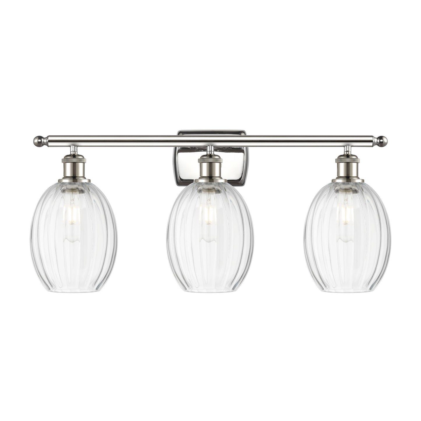 Innovations Preston Bulb 26in 3-Light Bath Vanity Light | Industrial Modern Polished Nickel and Clear Glass | Bathroom Vanity | Model 516-3W-PN-G459-6CL