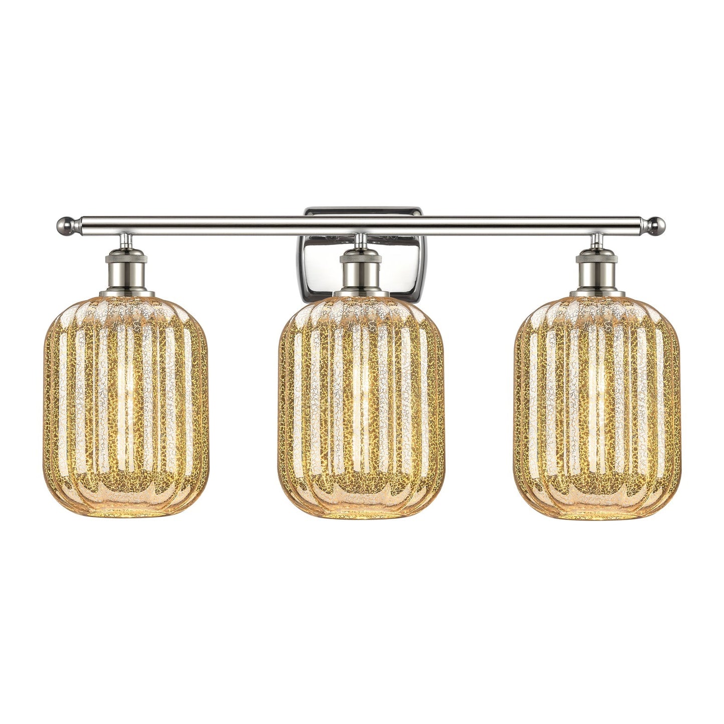 Innovations Preston Cylinder 27in 3-Light Bath Vanity Light | Industrial Polished Nickel and Mercury Glass | Bathroom Vanity | Model 516-3W-PN-G460-7ME