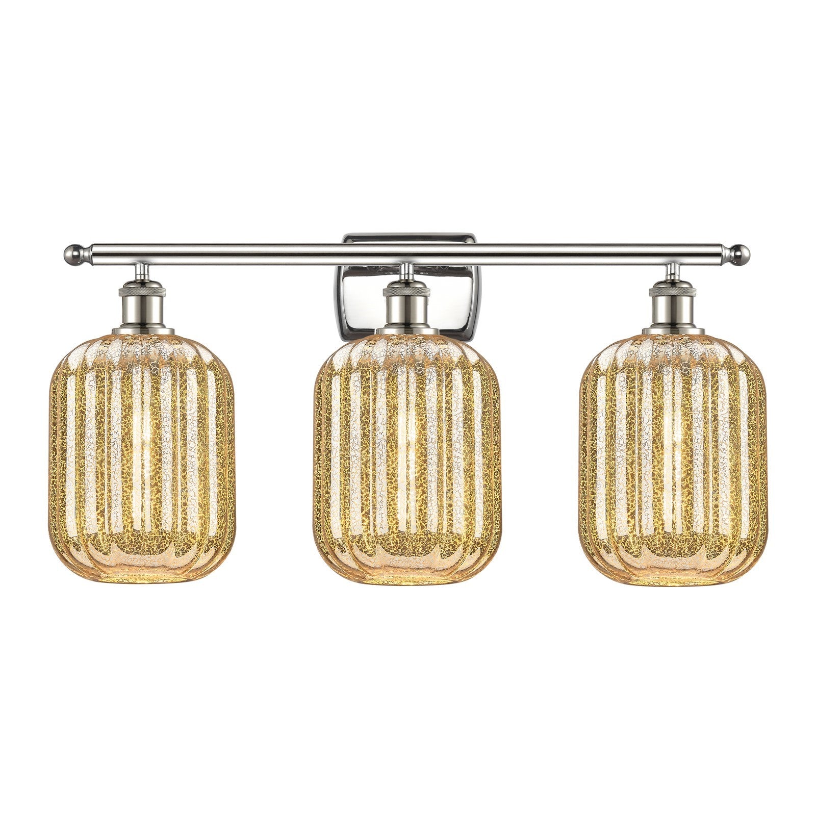 Innovations Preston Cylinder 27in 3-Light Bath Vanity Light | Industrial Polished Nickel and Mercury Glass | Bathroom Vanity | Model 516-3W-PN-G460-7ME