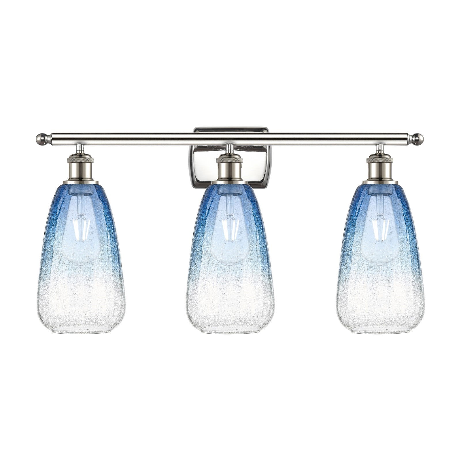 Innovations Brookhaven Almond 26in 3-Light Bath Vanity Light | Industrial Polished Nickel and Sapphire Blue Glass | Bathroom | Model 516-3W-PN-G480-6SB