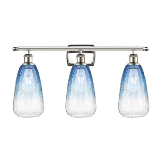 Innovations Brookhaven Almond 26in 3-Light Bath Vanity Light | Industrial Polished Nickel and Sapphire Blue Glass | Bathroom | Model 516-3W-PN-G480-6SB