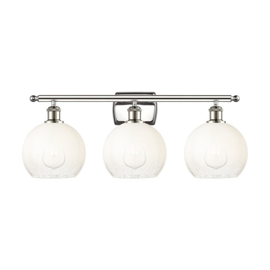 Innovations Brookhaven Globe 28in 3-Light Bath Vanity Light | Industrial Modern Polished Nickel and Opal Glass | Bathroom | Model 516-3W-PN-G483-8OP