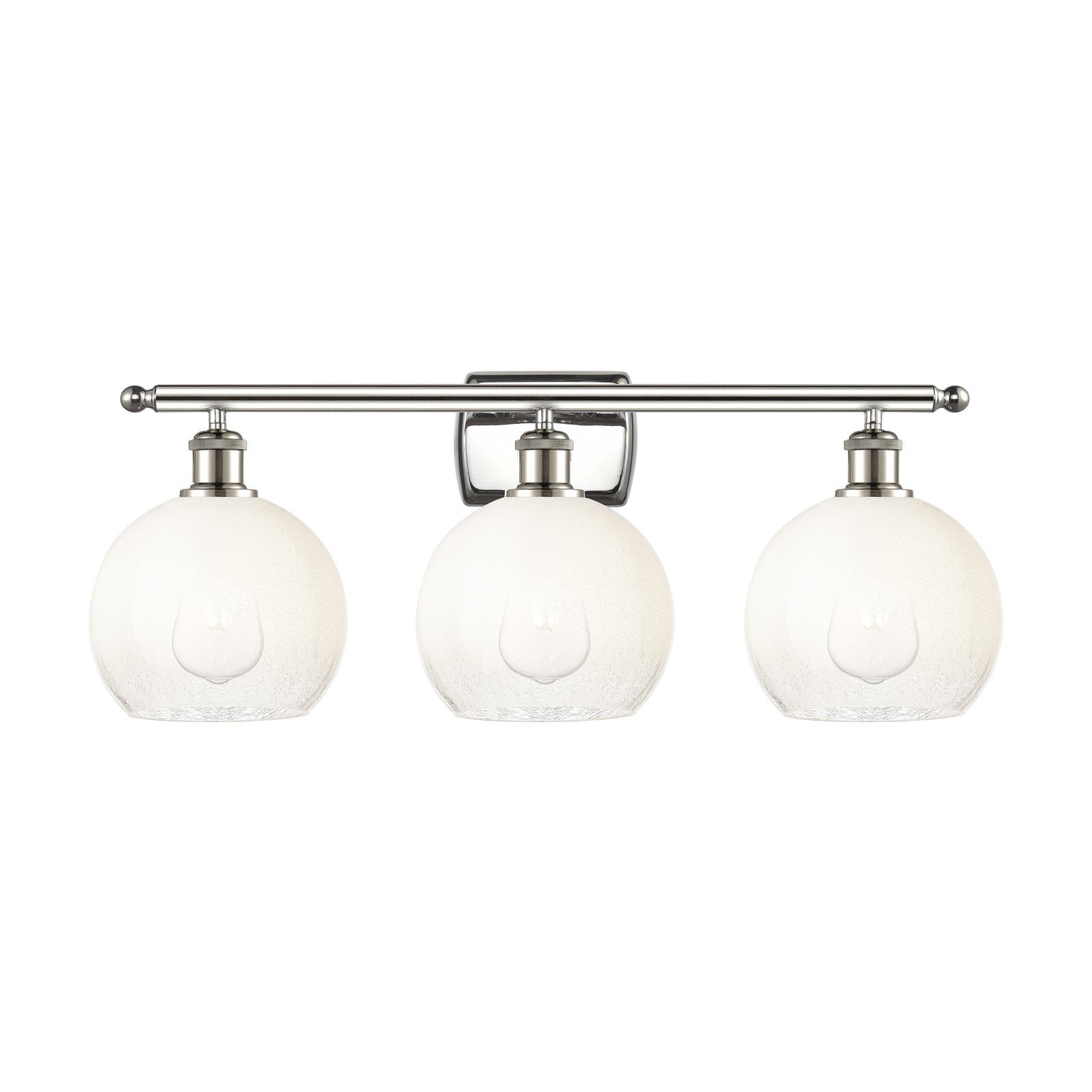 Innovations Brookhaven Globe 28in 3-Light Bath Vanity Light | Industrial Modern Polished Nickel and Opal Glass | Bathroom | Model 516-3W-PN-G483-8OP
