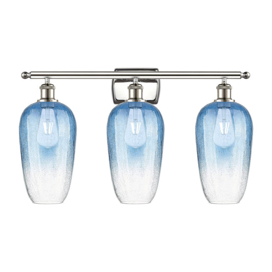 Innovations Brookhaven Flute 27in 3-Light Bath Vanity | Industrial Modern Polished Nickel and Sapphire Blue Glass | Bathroom | Model 516-3W-PN-G484-7SB