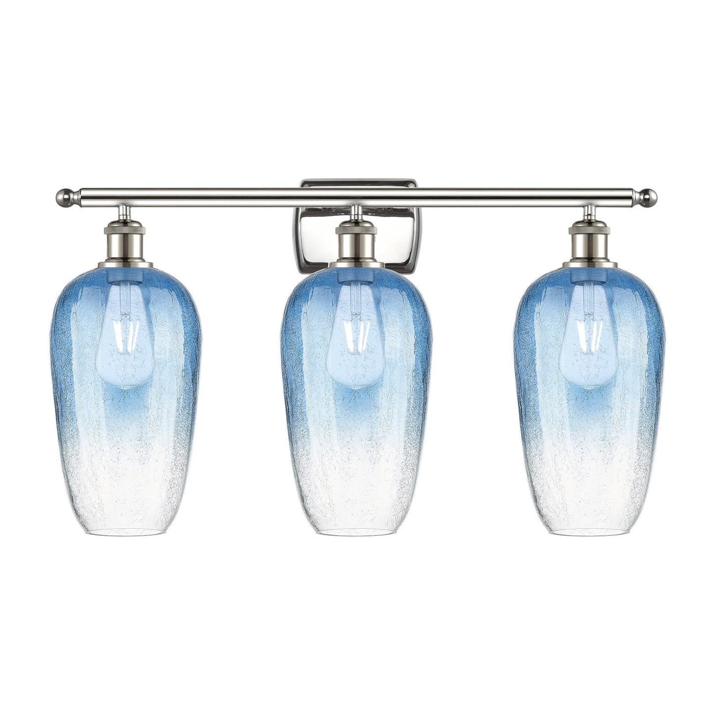 Innovations Brookhaven Flute 27in 3-Light Bath Vanity | Industrial Modern Polished Nickel and Sapphire Blue Glass | Bathroom | Model 516-3W-PN-G484-7SB