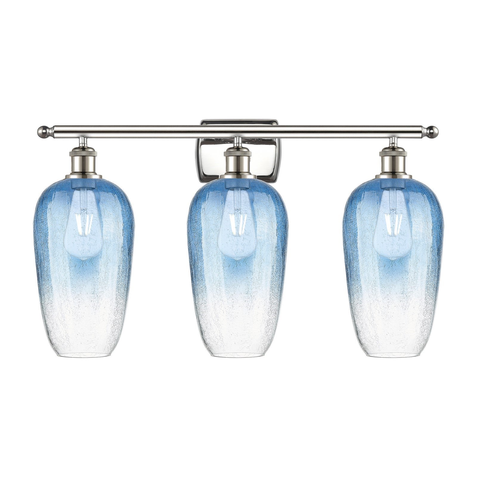 Innovations Brookhaven Flute 27in 3-Light Bath Vanity | Industrial Modern Polished Nickel and Sapphire Blue Glass | Bathroom | Model 516-3W-PN-G484-7SB