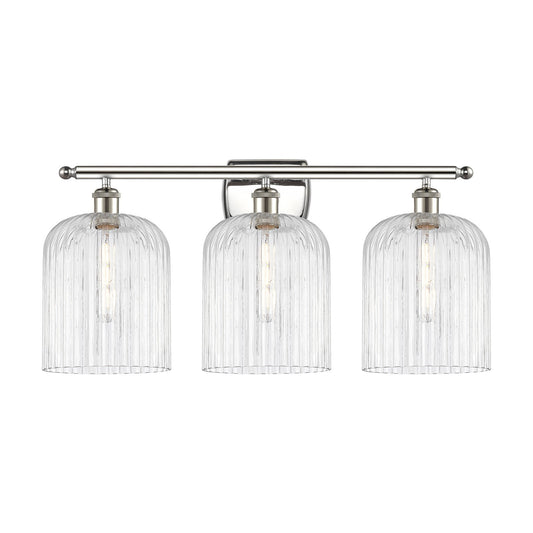 Innovations Bridal Veil 25in 3-Light Bath Vanity Light | Art Nouveau Polished Nickel and Clear Ribbed Glass | Bathroom Vanity & | Model 516-3W-PN-G559-8CL