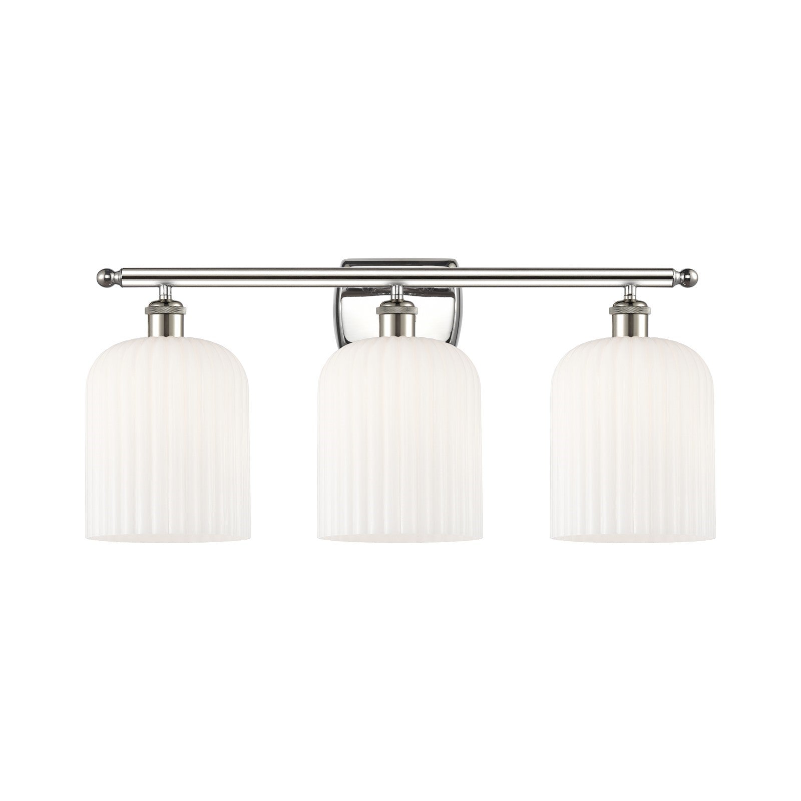 Innovations Bridal Veil 25in 3-Light Bath Vanity Light | Art Nouveau Polished Nickel and Gloss White Ribbed Glass | Bathroom | Model 516-3W-PN-G559-8GWH