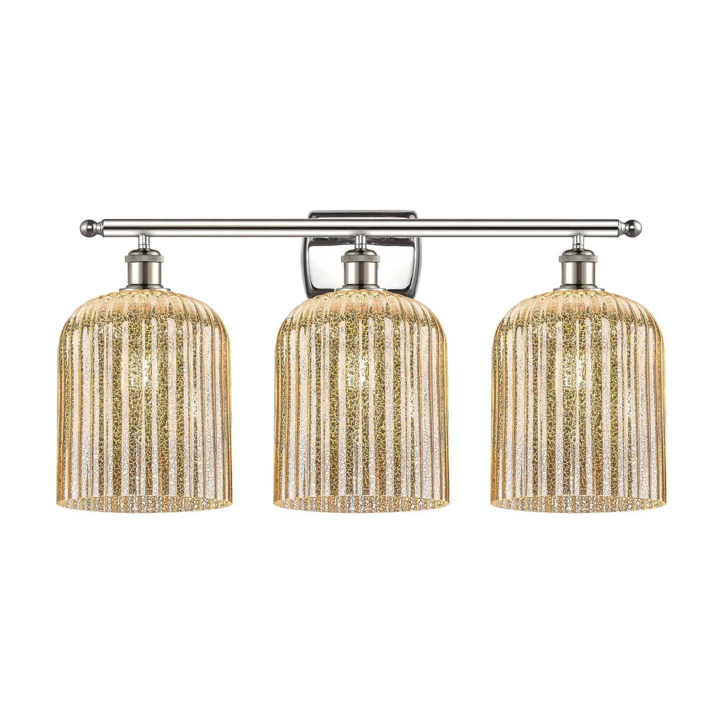 Innovations Bridal Veil 25in 3-Light Bath Vanity Light | Art Nouveau Industrial Polished Nickel and Mercury Ribbed Glass | Damp | Model 516-3W-PN-G559-8ME