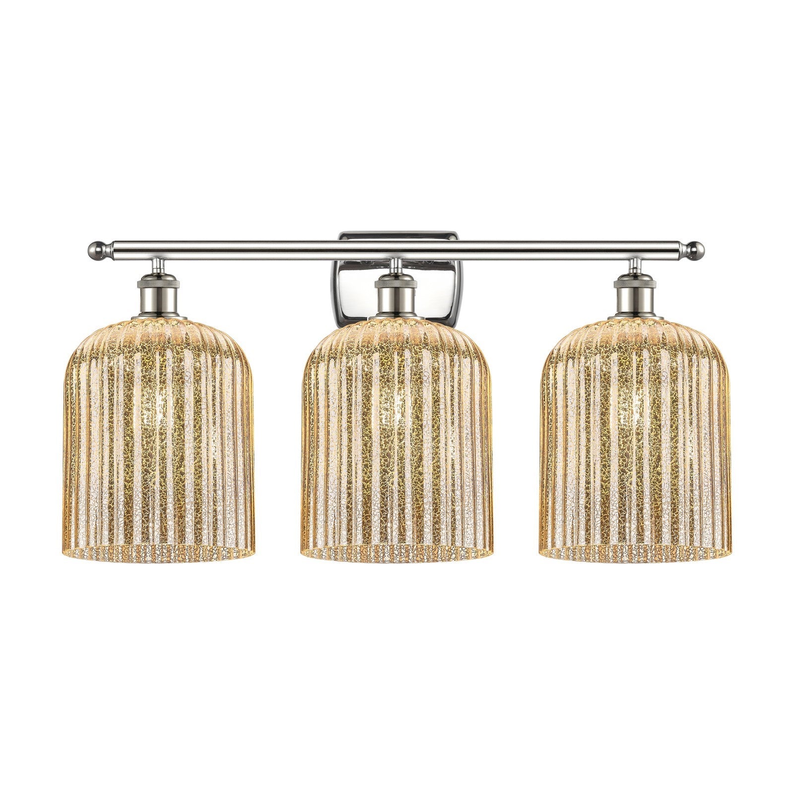 Innovations Bridal Veil 25in 3-Light Bath Vanity Light | Art Nouveau Industrial Polished Nickel and Mercury Ribbed Glass | Damp | Model 516-3W-PN-G559-8ME