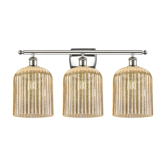 Innovations Bridal Veil 25in 3-Light Bath Vanity Light | Art Nouveau Industrial Polished Nickel and Mercury Ribbed Glass | Damp | Model 516-3W-PN-G559-8ME