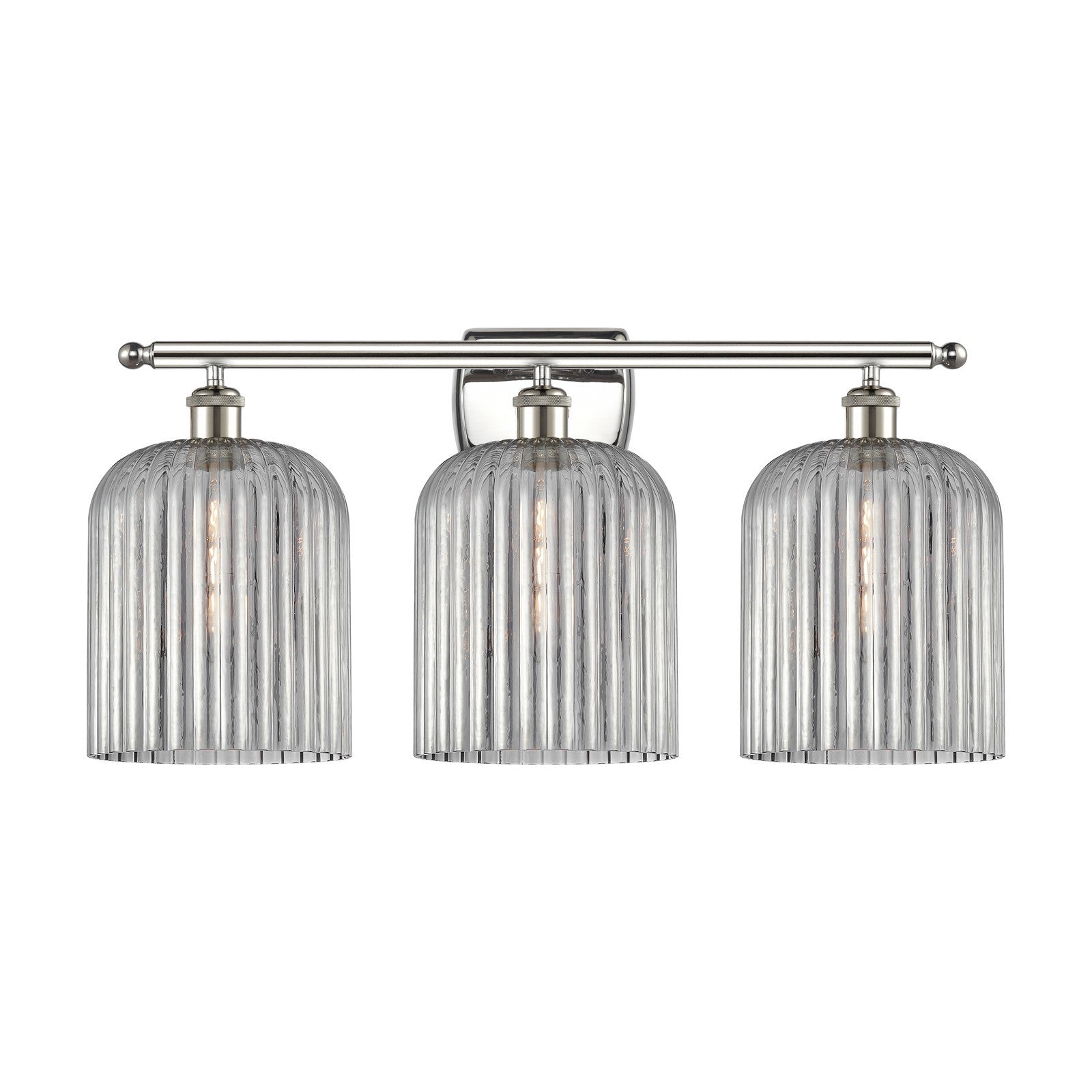 Innovations Bridal Veil 25in 3-Light Bath Vanity | Art Nouveau Polished Nickel and Light Smoke Ribbed Glass | Bathroom Vanity & | Model 516-3W-PN-G559-8SM