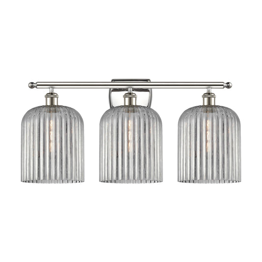 Innovations Bridal Veil 25in 3-Light Bath Vanity | Art Nouveau Polished Nickel and Light Smoke Ribbed Glass | Bathroom Vanity & | Model 516-3W-PN-G559-8SM