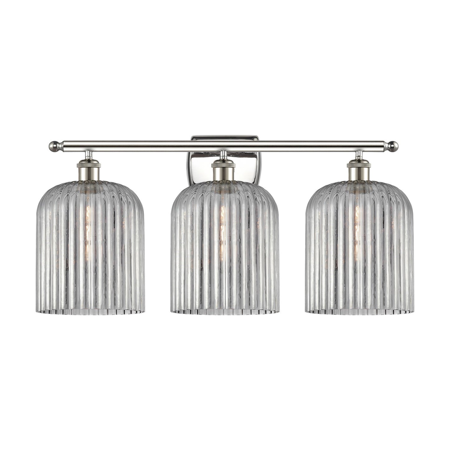 Innovations Bridal Veil 25in 3-Light Bath Vanity | Art Nouveau Polished Nickel and Light Smoke Ribbed Glass | Bathroom Vanity & | Model 516-3W-PN-G559-8SM