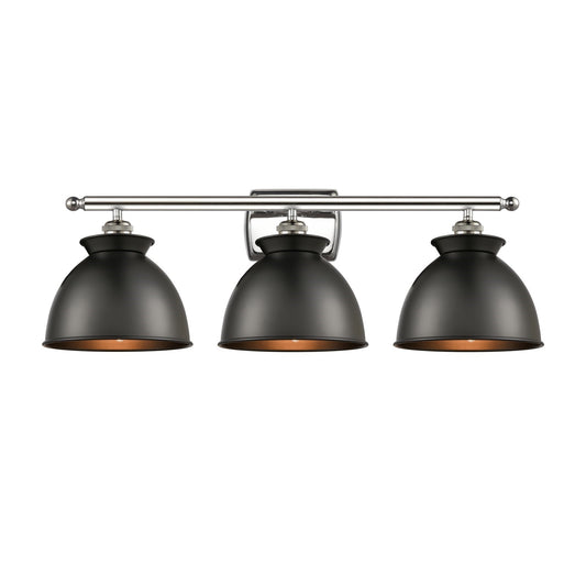 Innovations Adirondack 28in 3-Light Bath Vanity Light | Industrial Polished Nickel and Matte Black Metal | Bathroom Vanity | Model 516-3W-PN-M14-BK