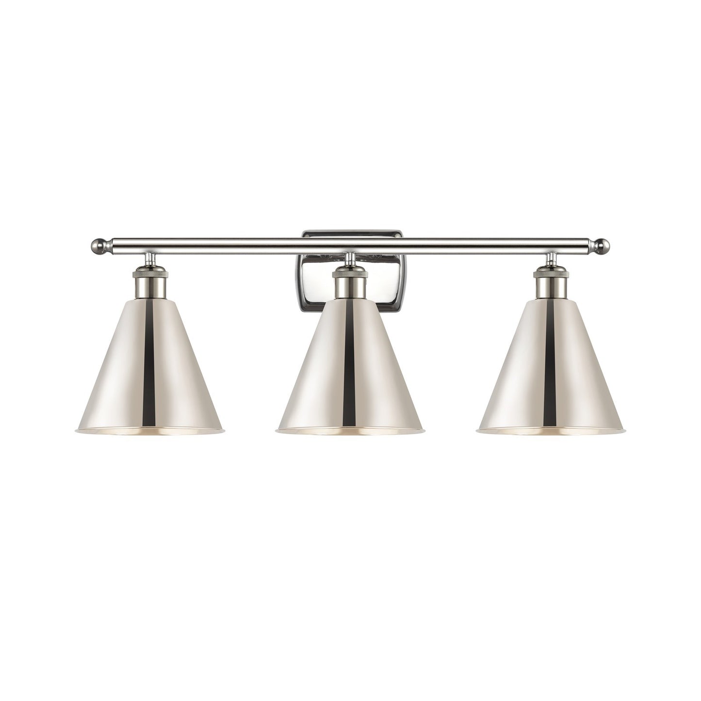 Innovations Berkshire 28in 3-Light Bath Vanity Light | Industrial Farmhouse Polished Nickel Steel and Cast Brass with | Model 516-3W-PN-MBC-8-PN-LED