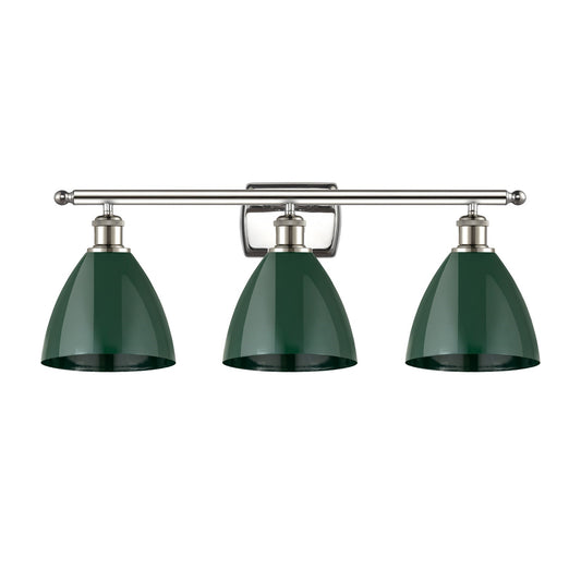 Innovations Plymouth 28in 3-Light Bath Vanity Light | Industrial Farmhouse Polished Nickel and Matte Green Metal Shade | Model 516-3W-PN-MBD-75-GR-LED