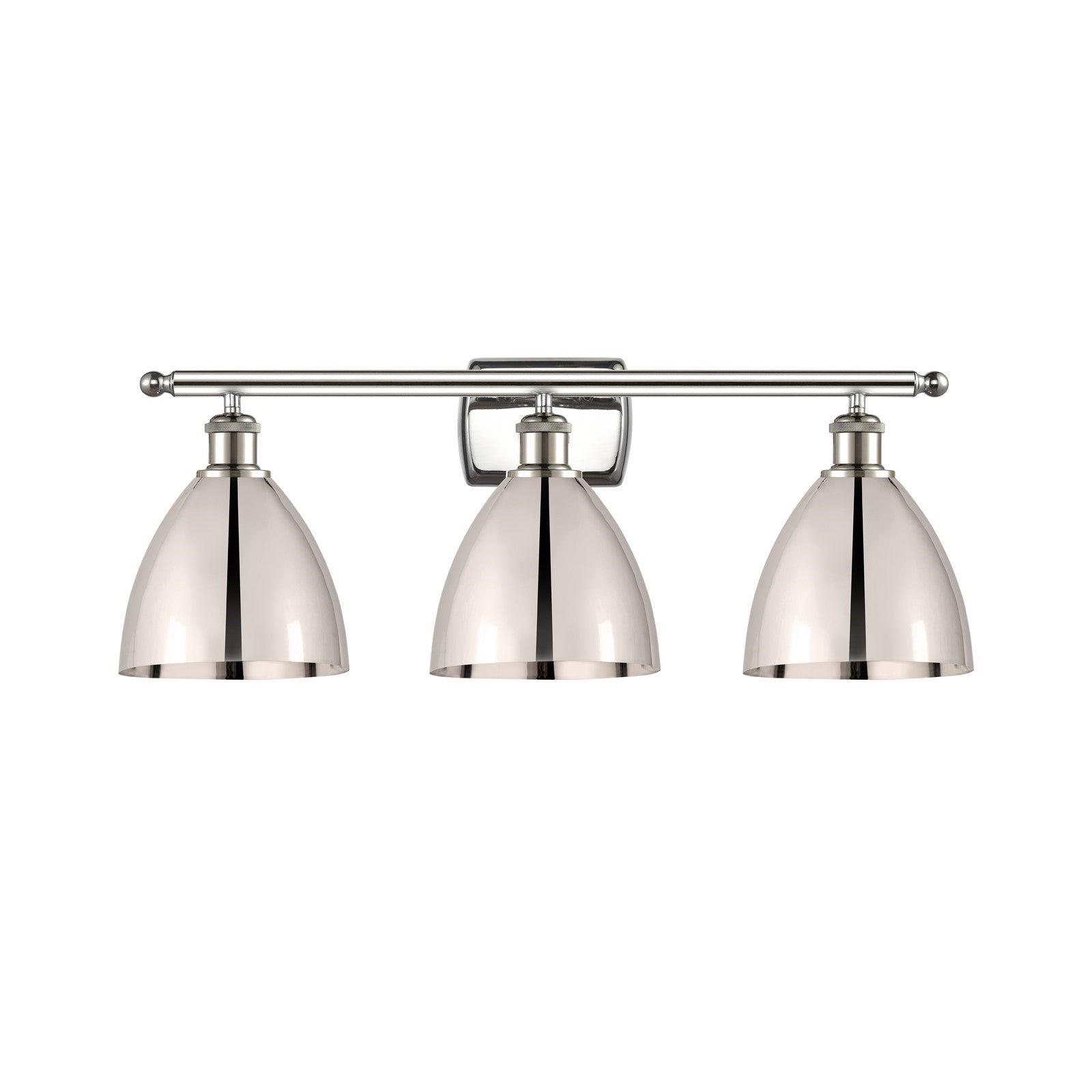 Innovations Bristol 28in 3-Light Bath Vanity Light | Industrial Farmhouse Polished Nickel and Metal Cone Shade | Bathroom | Model 516-3W-PN-MBD-75-PN