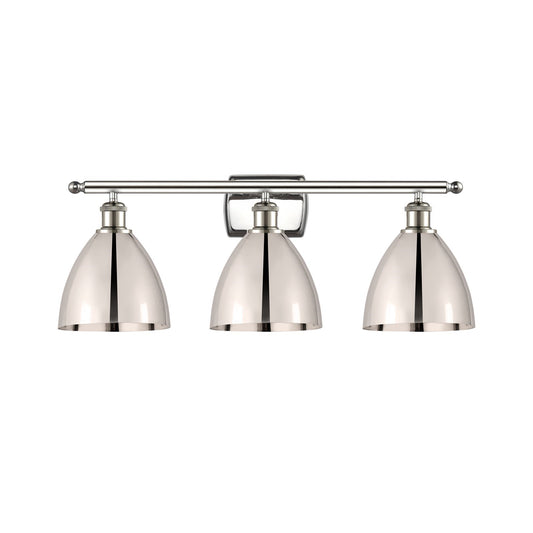 Innovations Bristol 28in 3-Light Bath Vanity Light | Industrial Farmhouse Polished Nickel and Metal Shade | Bathroom | Model 516-3W-PN-MBD-75-PN-LED