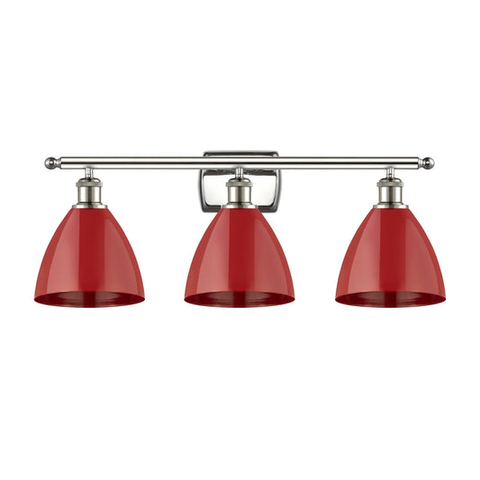 Innovations Plymouth 28in 3-Light Bath Vanity Light | Industrial Farmhouse Polished Nickel and Matte Red Metal Shade | Model 516-3W-PN-MBD-75-RD