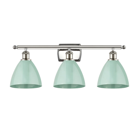 Innovations Plymouth 28in 3-Light Bath Vanity Light | Industrial Farmhouse Polished Nickel and Matte Seafoam Metal Shade | Model 516-3W-PN-MBD-75-SF