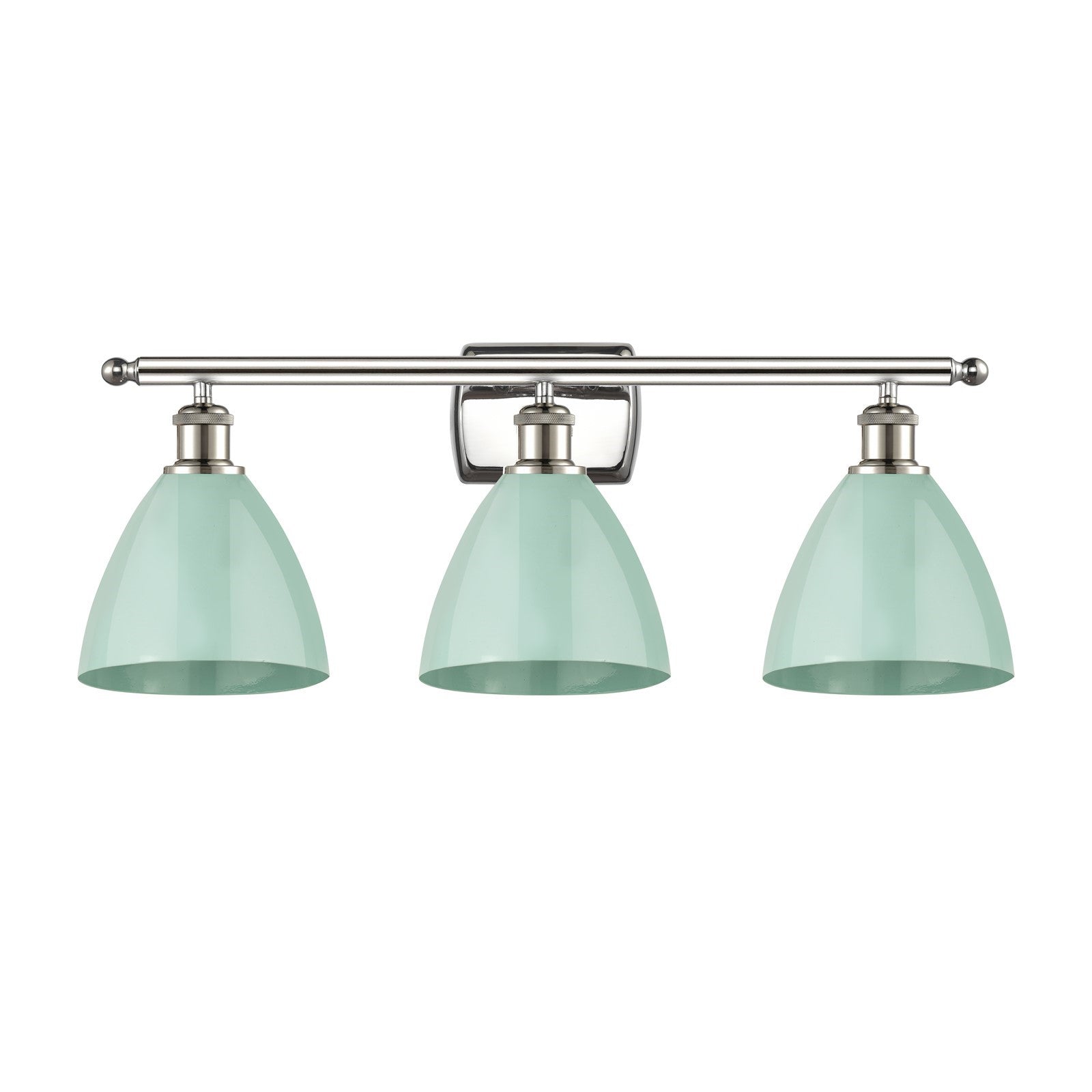 Innovations Plymouth 28in 3-Light Bath Vanity Light | Industrial Farmhouse Polished Nickel and Matte Seafoam Metal Shade | Model 516-3W-PN-MBD-75-SF-LED