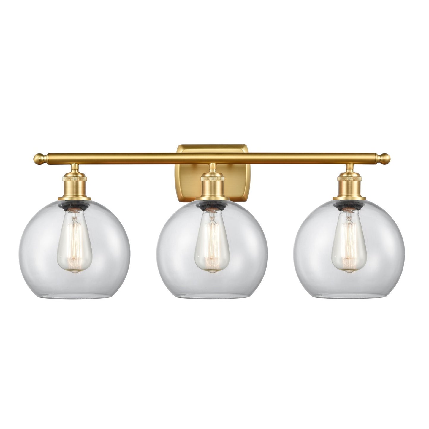 Innovations Athens 28in 3-Light Bath Vanity Light | Industrial Satin Gold Steel and Clear Glass | Damp Rated Bathroom Vanity | Model 516-3W-SG-G122-8-LED