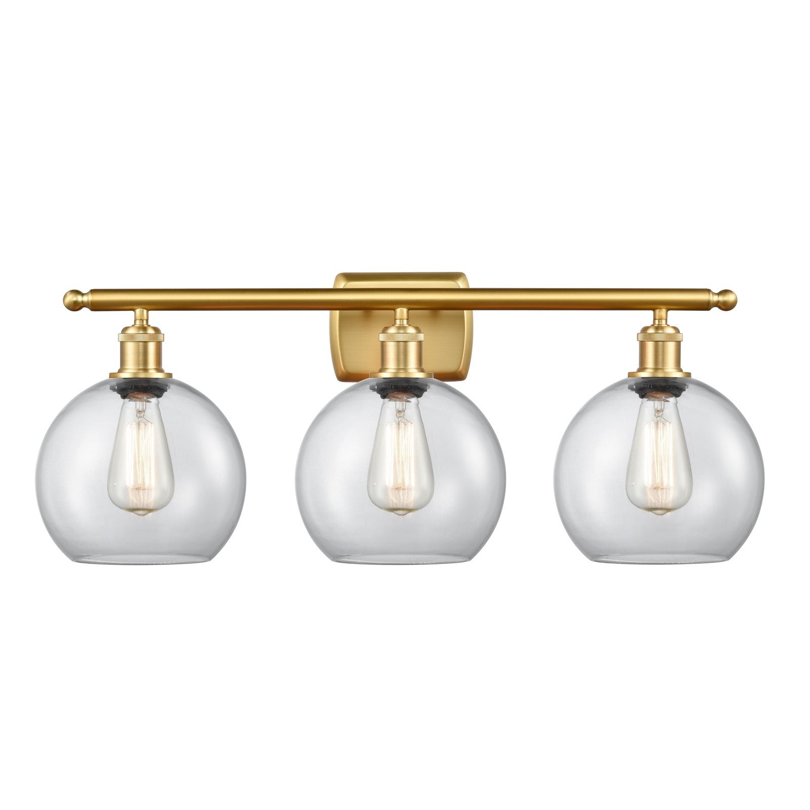 Innovations Athens 28in 3-Light Bath Vanity Light | Industrial Satin Gold Steel and Clear Glass | Damp Rated Bathroom Vanity | Model 516-3W-SG-G122-8-LED
