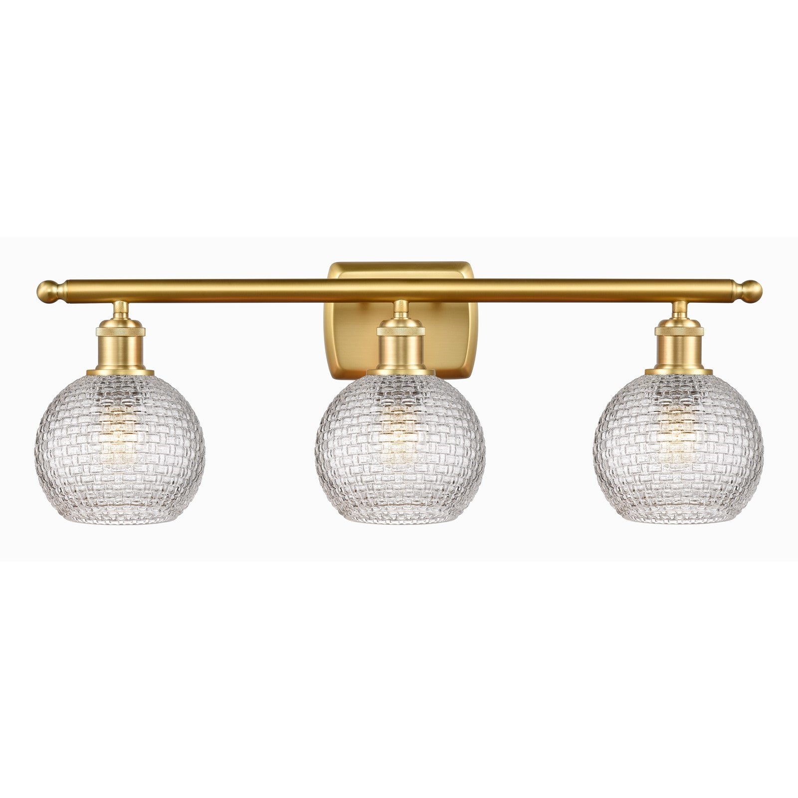 Innovations Athens 26in 3-Light Bath Vanity Light | Modern Farmhouse Satin Gold Steel and Clear Basket Weave Glass | Bathroom | Model 516-3W-SG-G122C-6CL