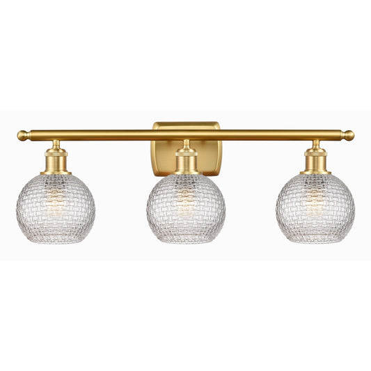 Innovations Athens 26in 3-Light Bath Vanity Light | Modern Farmhouse Satin Gold Steel and Clear Basket Weave Glass | Bathroom | Model 516-3W-SG-G122C-6CL