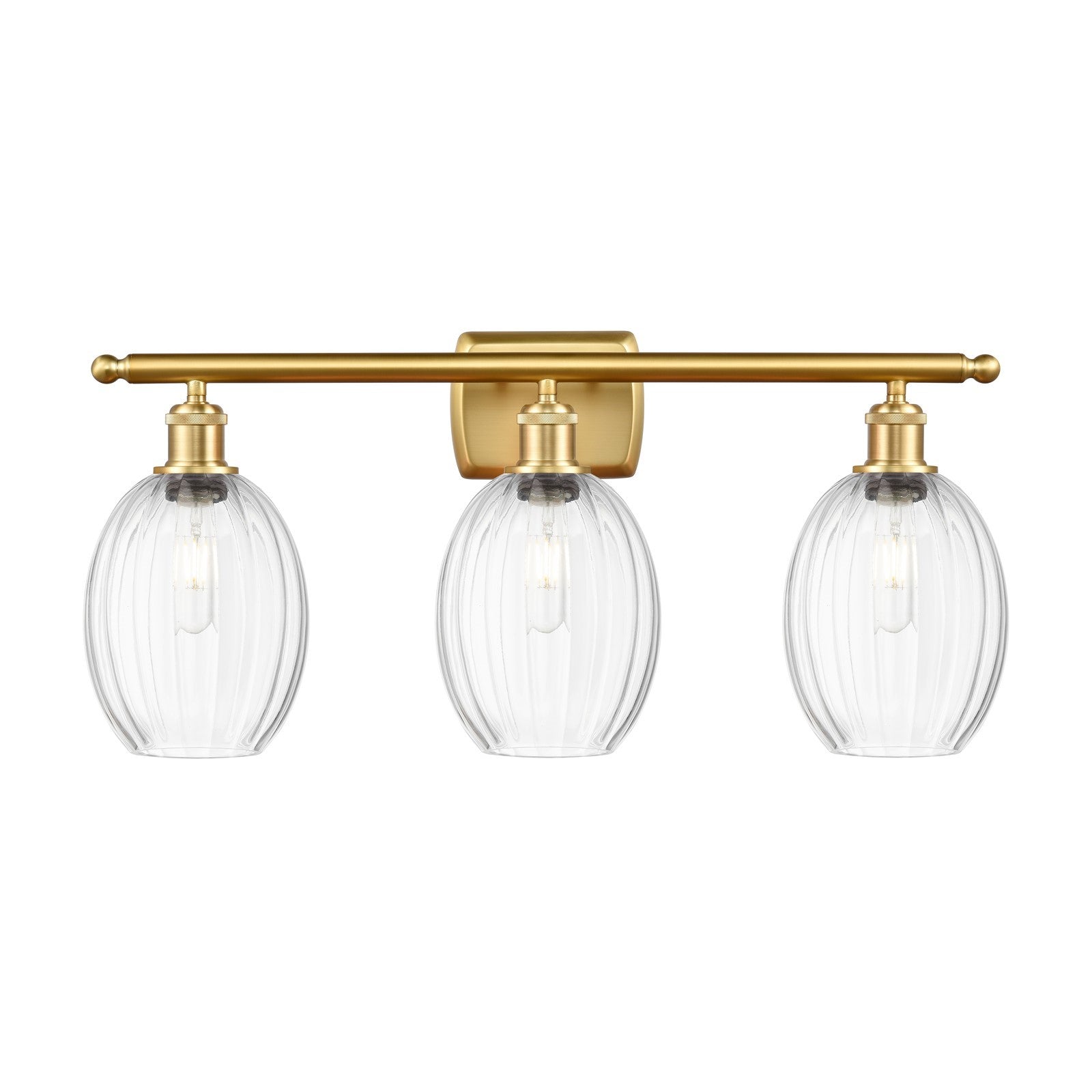 Innovations Preston Bulb 26in 3-Light Bath Vanity Light | Industrial Satin Gold Steel and Clear Glass | Bathroom Vanity & | Model 516-3W-SG-G459-6CL