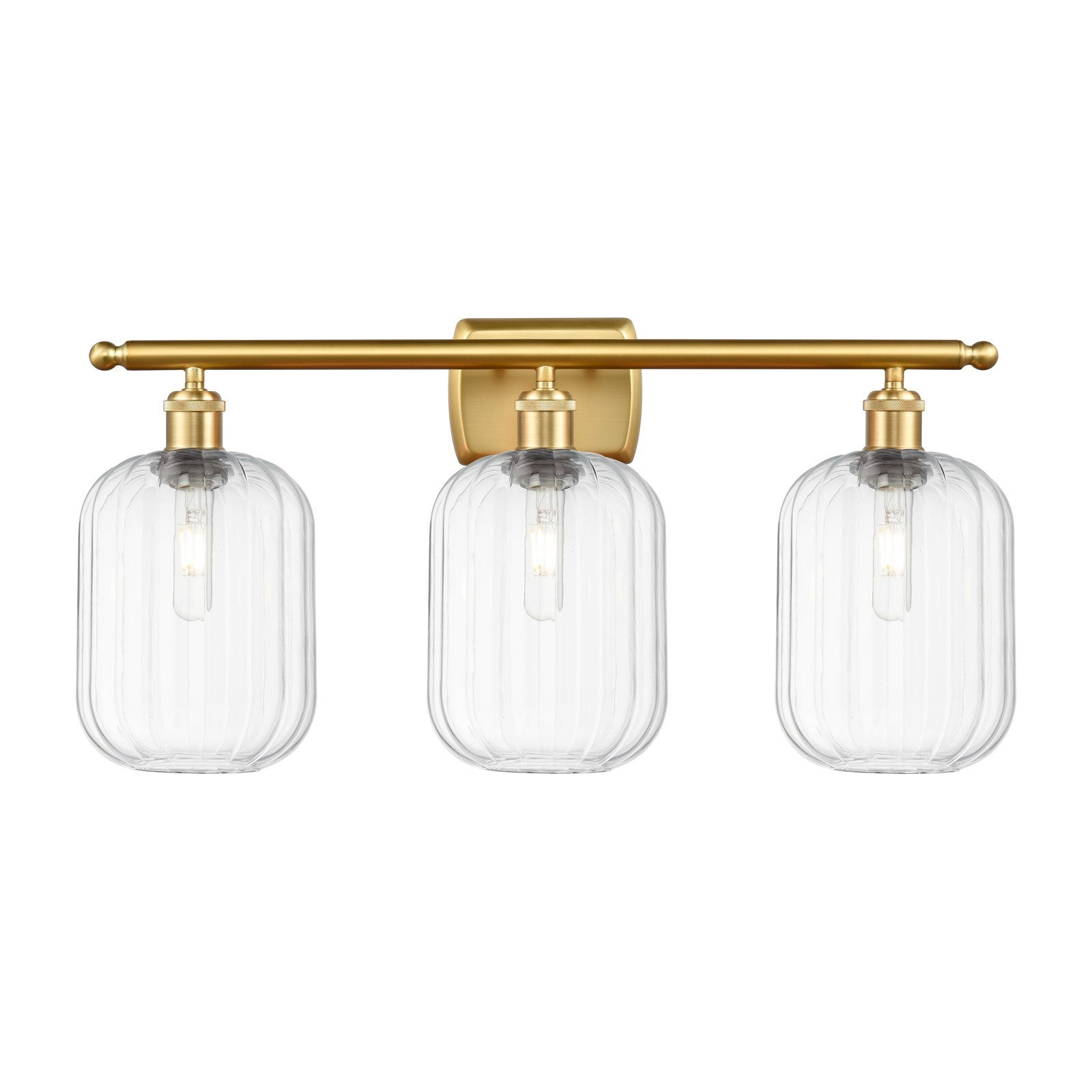 Innovations Preston Cylinder 27in 3-Light Bath Vanity | Industrial Satin Gold Steel and Clear Glass | Bathroom Vanity Light | Model 516-3W-SG-G460-7CL