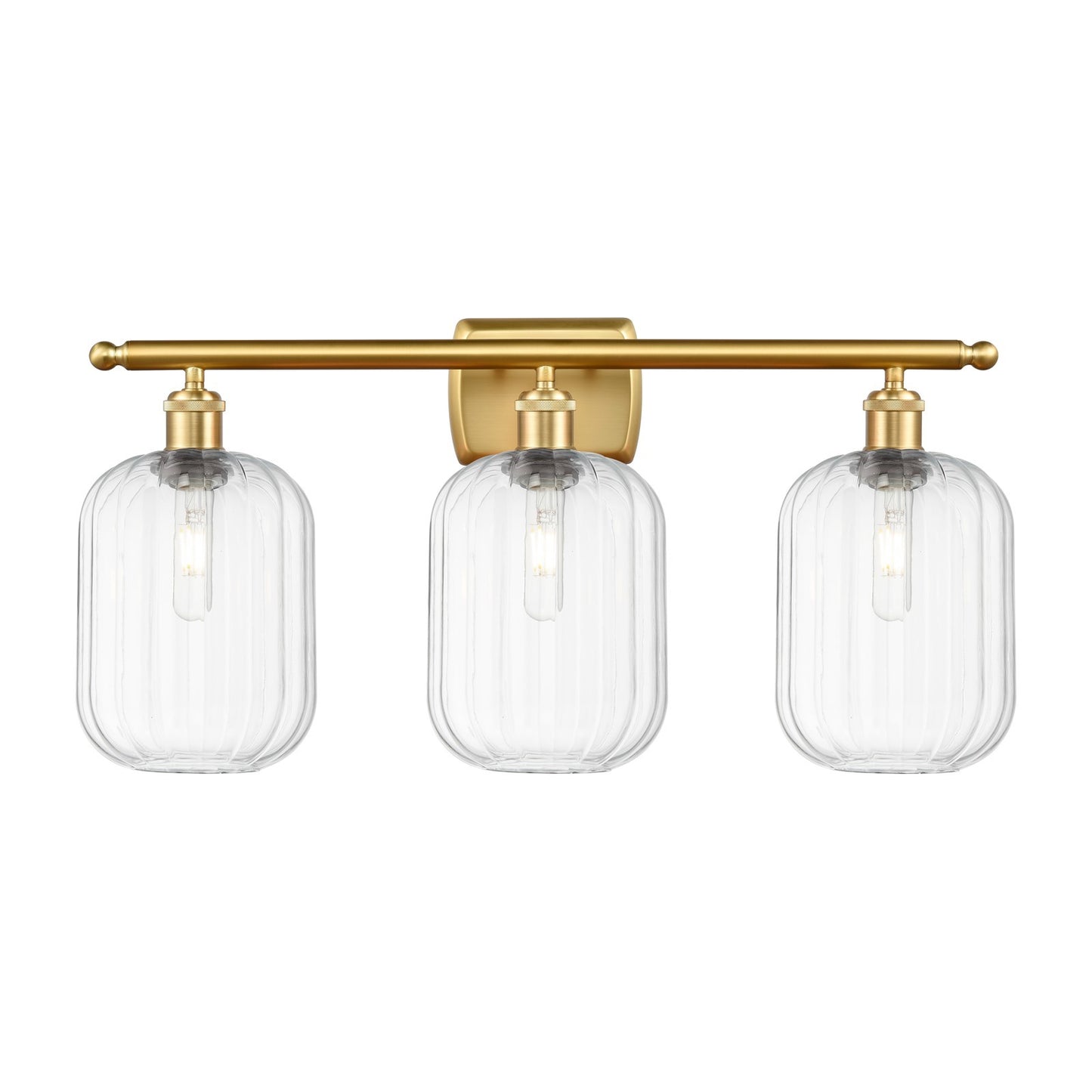 Innovations Preston Cylinder 27in 3-Light Bath Vanity | Industrial Satin Gold Steel and Clear Glass | Bathroom Vanity Light | Model 516-3W-SG-G460-7CL