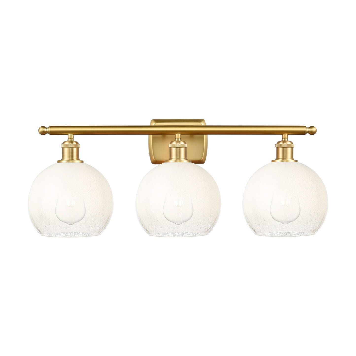 Innovations Brookhaven Globe 28in 3-Light Bath Vanity | Industrial Satin Gold Steel and Cast Brass with Opal Glass Shades | Model 516-3W-SG-G483-8OP