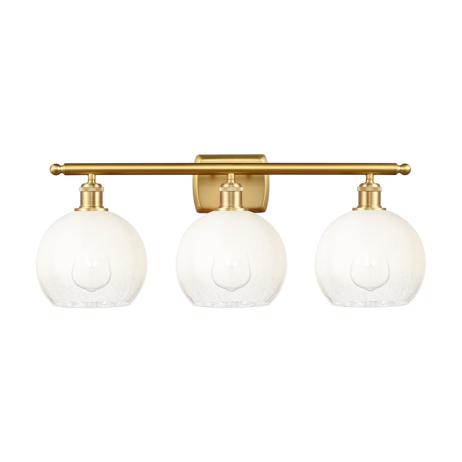Innovations Brookhaven Globe 28in 3-Light Bath Vanity | Industrial Satin Gold Steel and Cast Brass with Opal Glass Shades | Model 516-3W-SG-G483-8OP