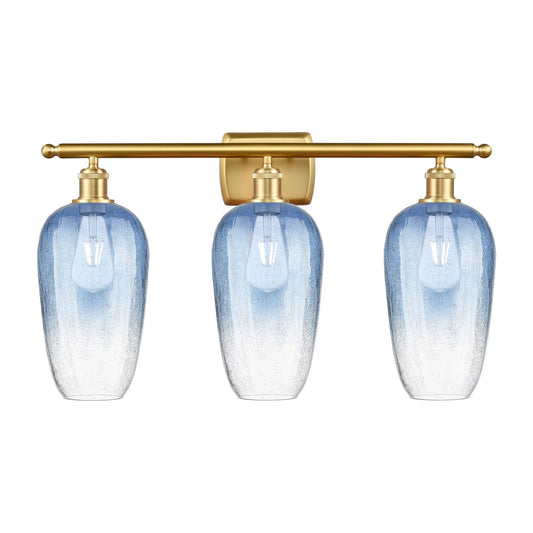 Innovations Brookhaven Flute 27in 3-Light Bath Vanity | Industrial Satin Gold Steel and Cast Brass with Sapphire Blue Glass | Model 516-3W-SG-G484-7SB