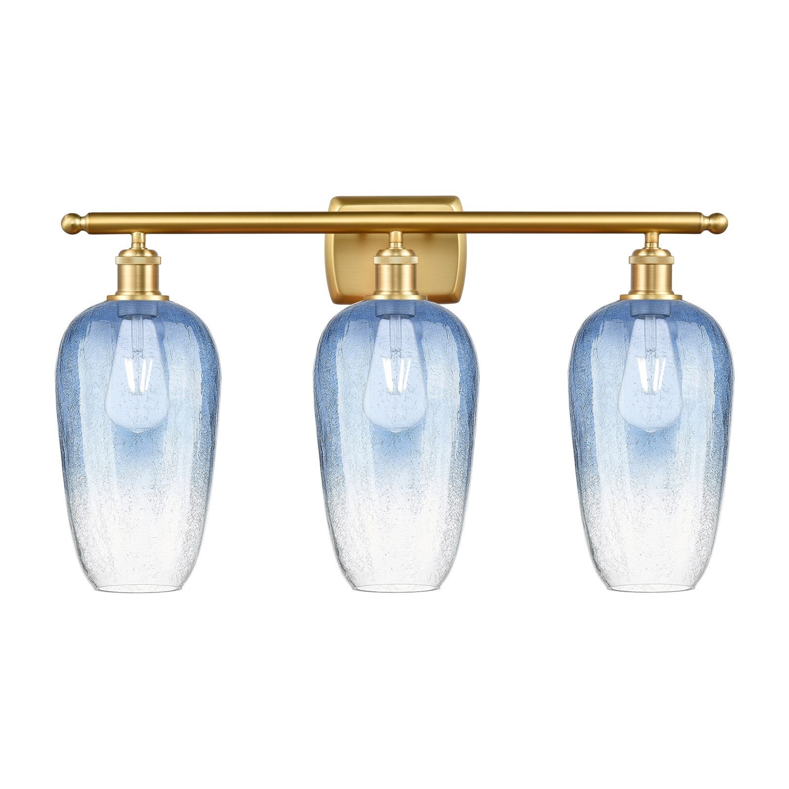Innovations Brookhaven Flute 27in 3-Light Bath Vanity | Industrial Satin Gold Steel and Cast Brass with Sapphire Blue Glass | Model 516-3W-SG-G484-7SB