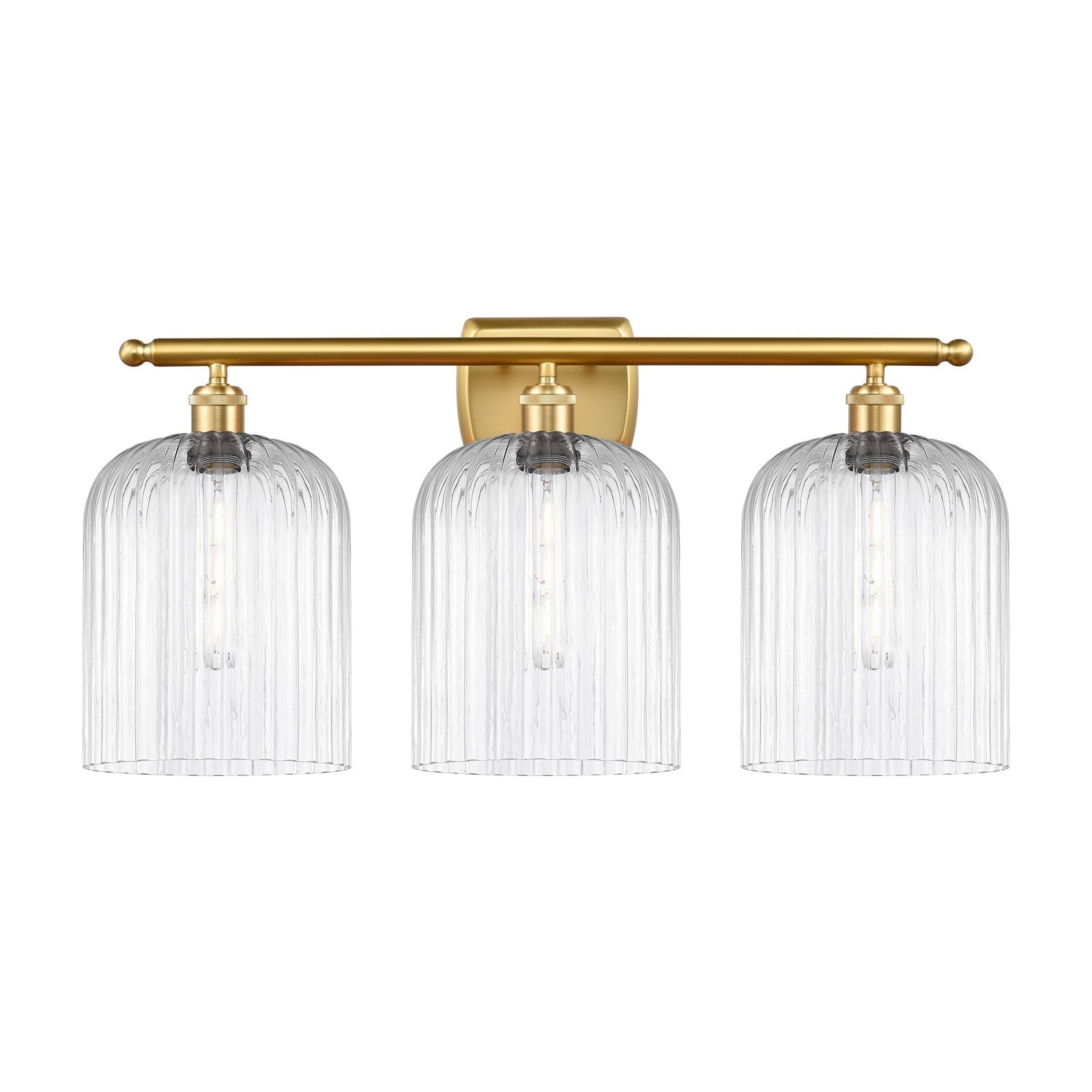 Innovations Bridal Veil 25in 3-Light Bath Vanity Light | Art Nouveau Satin Gold Steel and Clear Ribbed Glass | Bathroom Vanity | Model 516-3W-SG-G559-8CL