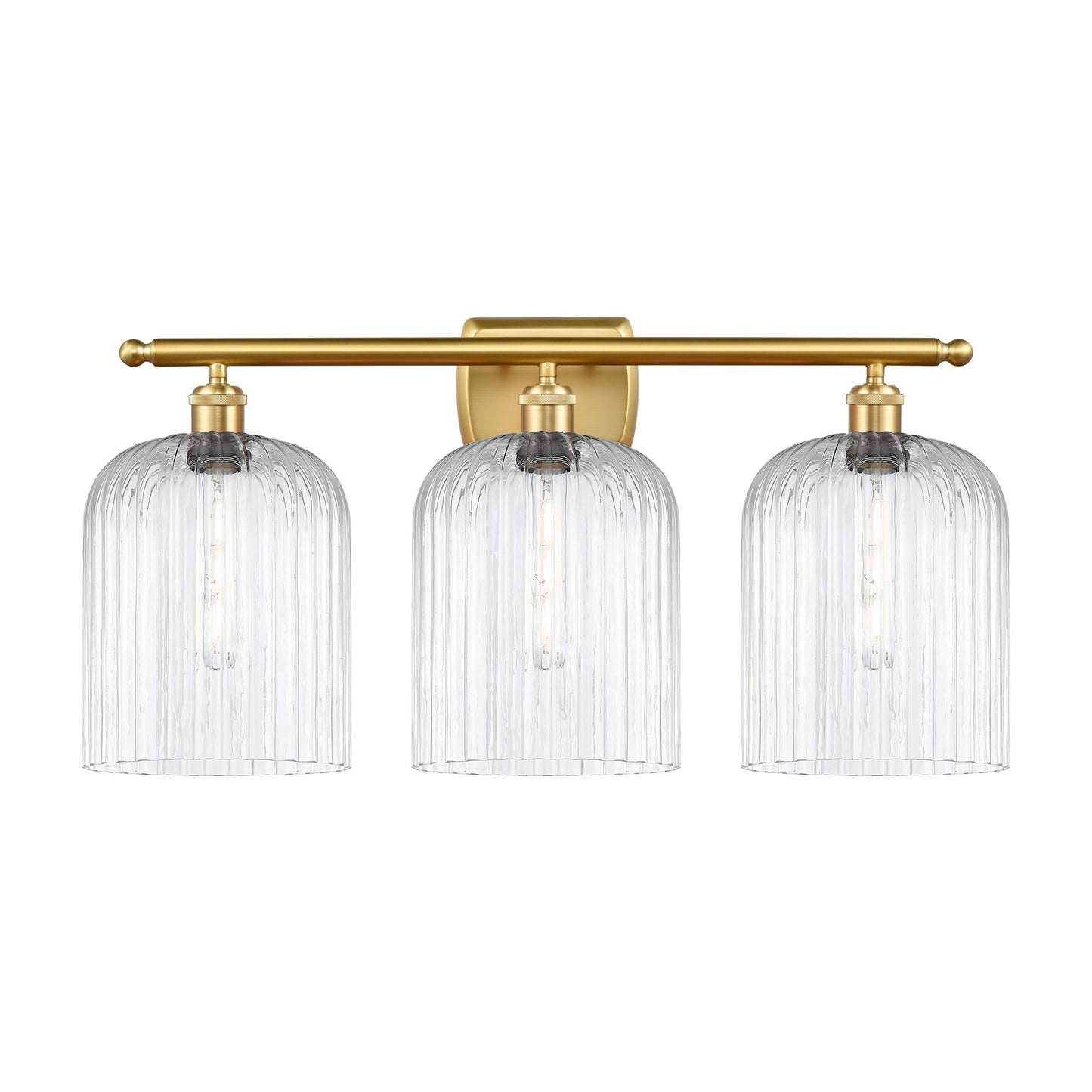 Innovations Bridal Veil 25in 3-Light Bath Vanity Light | Art Nouveau Satin Gold Steel and Clear Ribbed Glass | Bathroom Vanity | Model 516-3W-SG-G559-8CL