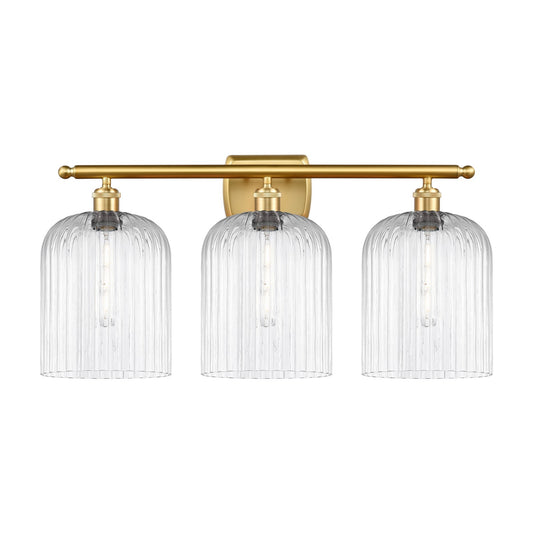 Innovations Bridal Veil 25in 3-Light Bath Vanity Light | Art Nouveau Satin Gold Steel and Clear Ribbed Glass | Bathroom Vanity | Model 516-3W-SG-G559-8CL
